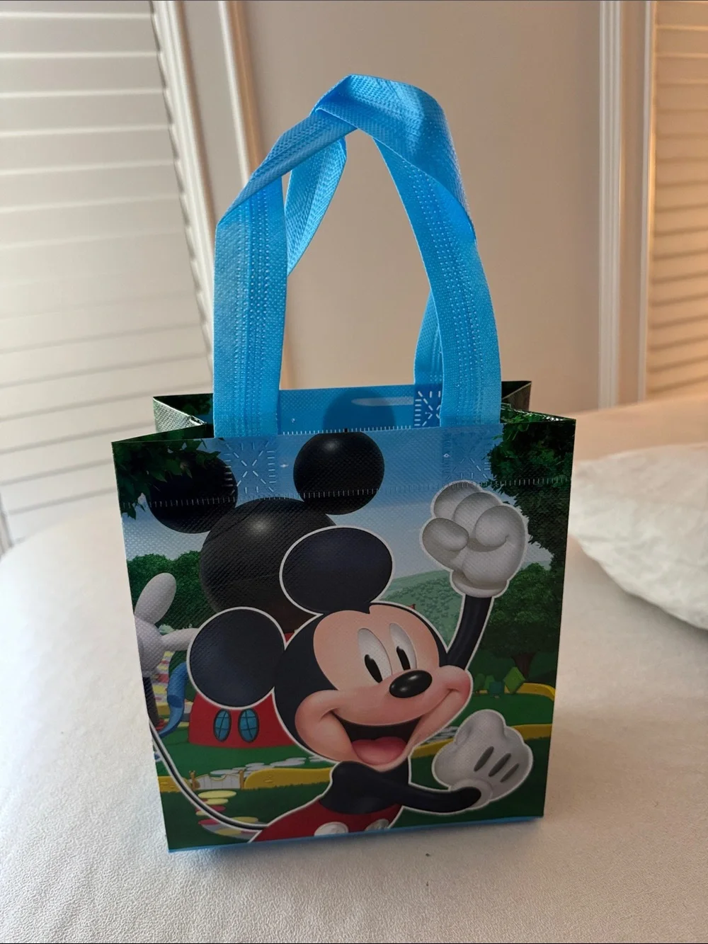 Disney Mickey Mouse Blue Tote Gift Bag with Sky Blue Handles